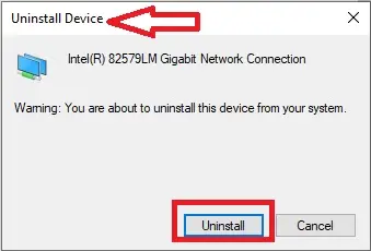 Uninstall Device confirmation window
