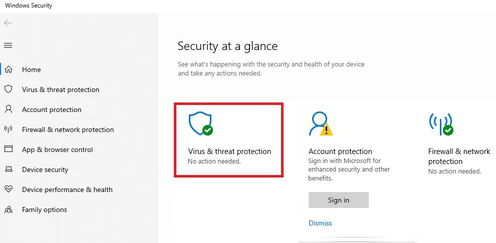 select Virus & threat protection