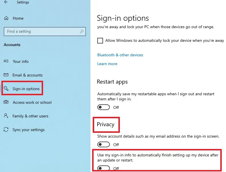 Sign-in options