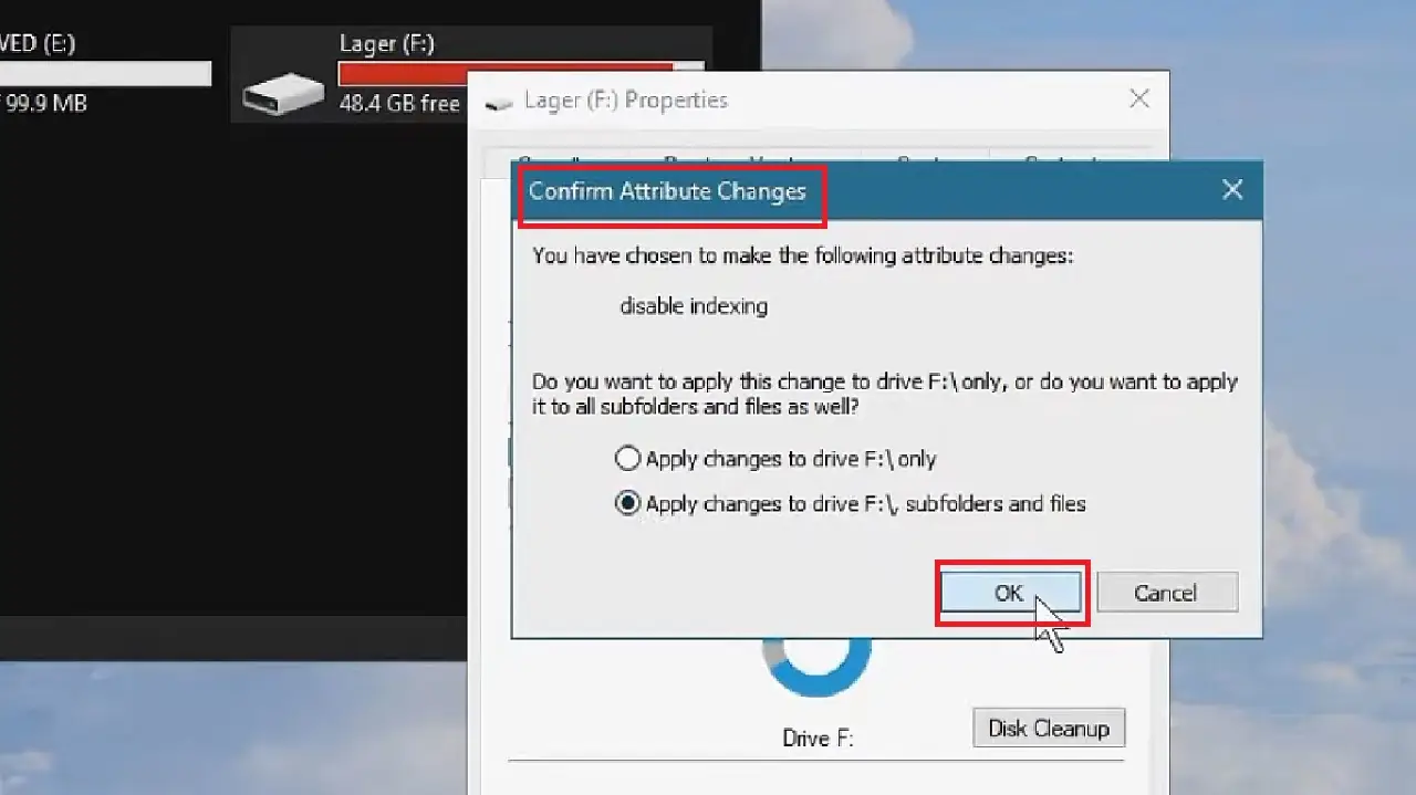 Confirm Attribute Changes window