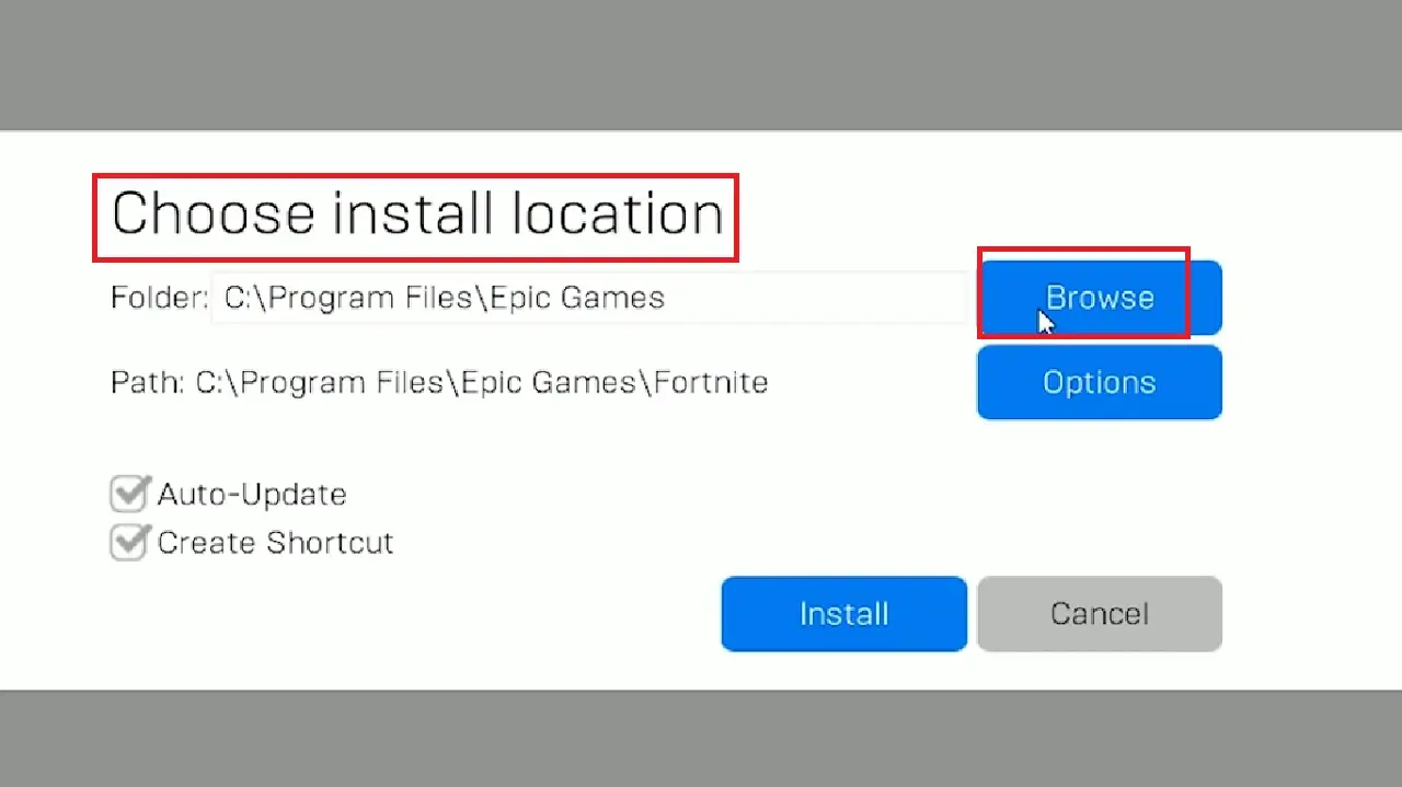 Choose install location window
