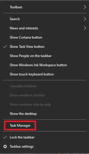 Select Task Manager and click on it