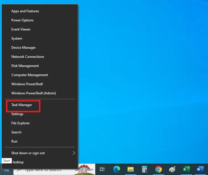 Open Task Manager Using the Start Menu Button