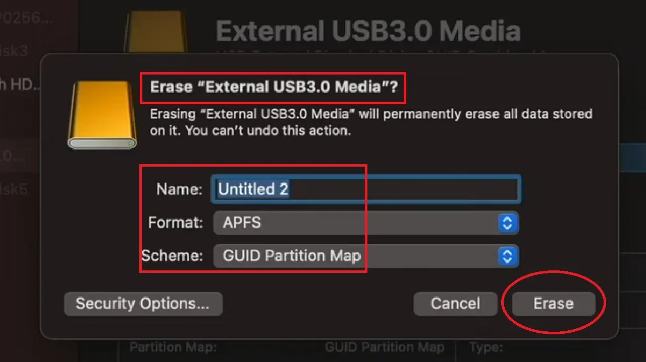Erase “External USB3.0 Media”