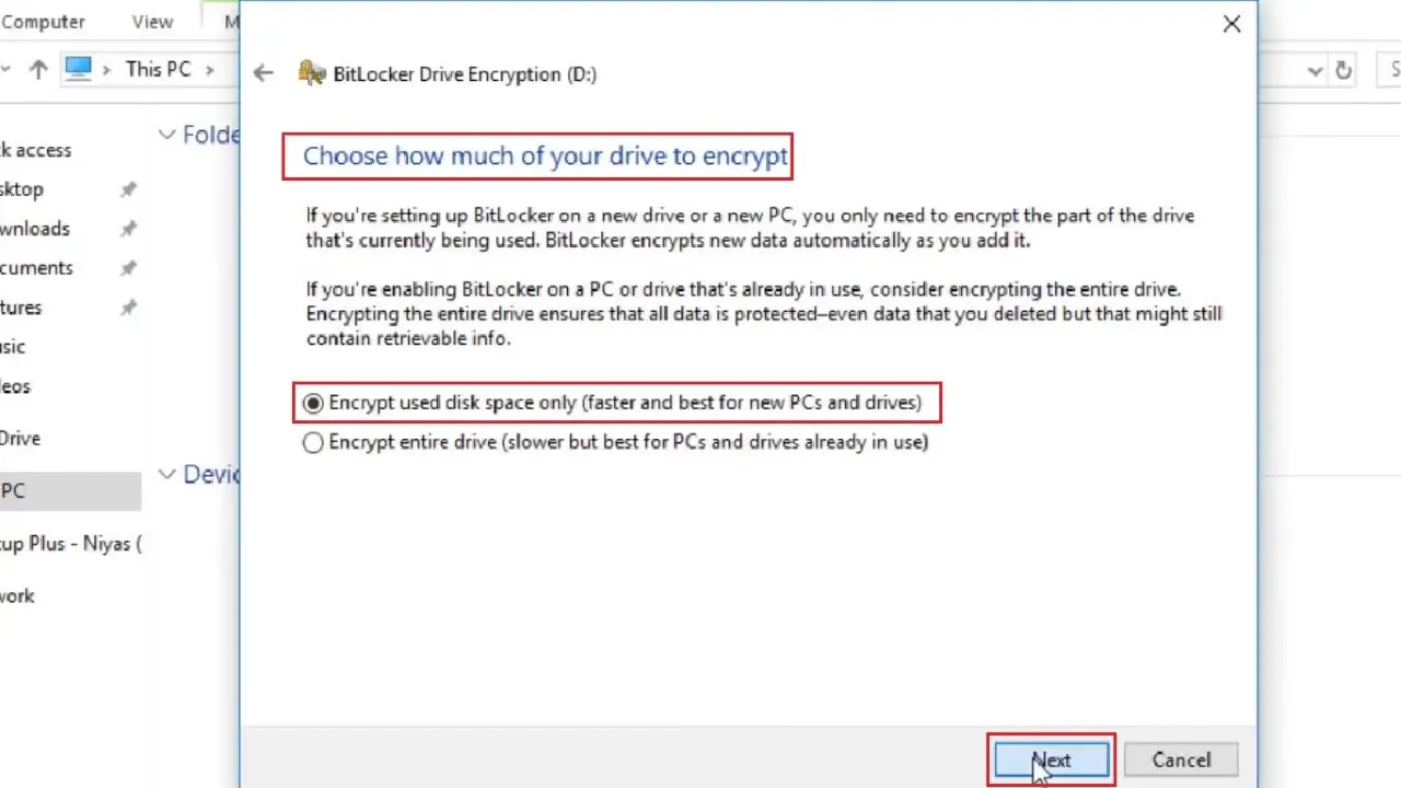 Choose how much of your drive to encrypt