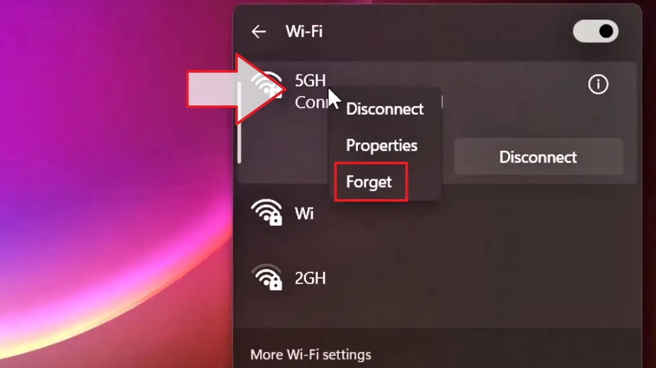 Clicking on the Forget option