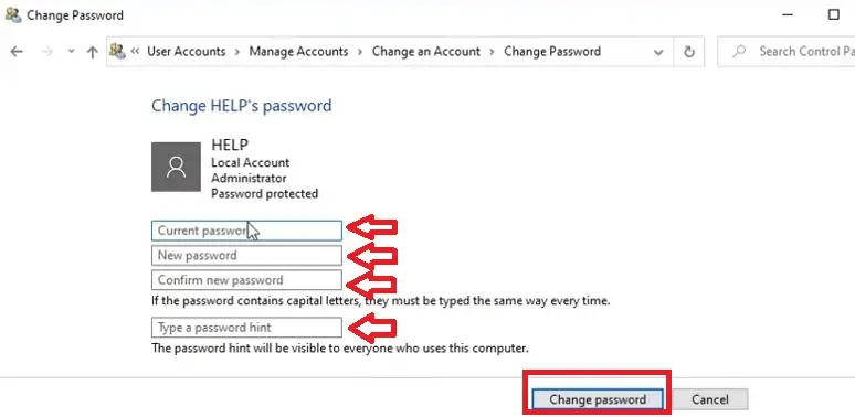 Click on the Change password button